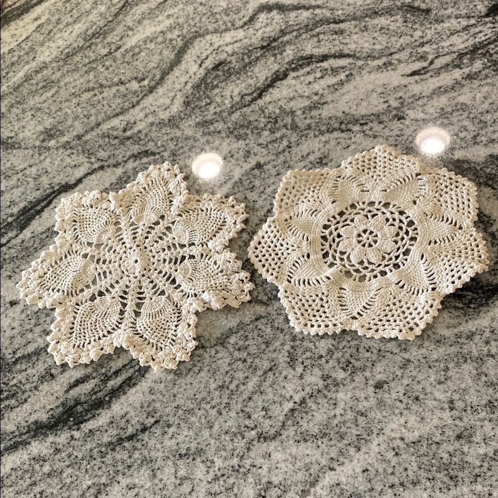 2 Authentic Vintage Handmade Crochet Lace Doilies Set in Cream!